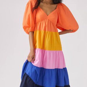 Farm Rio Tiered Colorblocked Maxi Dress